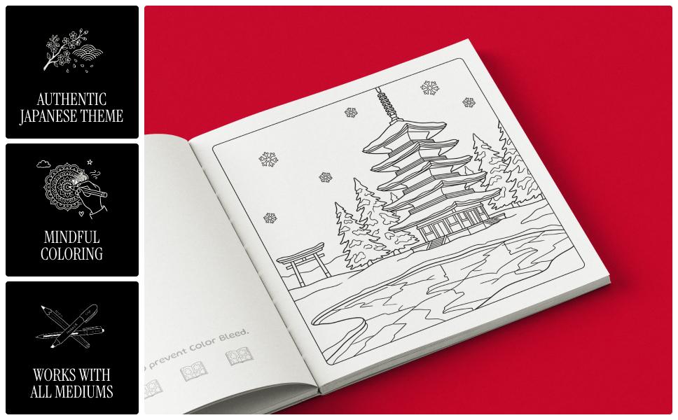 Sample illustrations from Fuyu Japanese coloring book for adults
